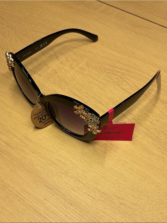 Betsey Johnson Black Sunglasses with Gold & Turquoise Floral Accents main image 6